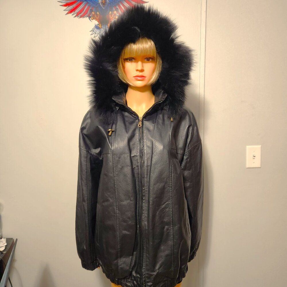 #730 Leather/fox fur hood